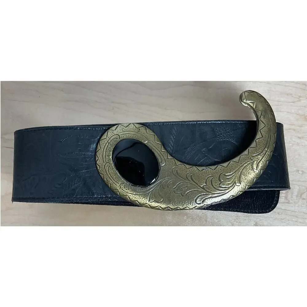 MZ Accesories of New York Y2K Black‎ Embossed Leather and Metal Belt